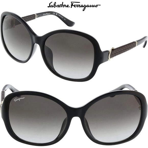 SALVATORE FERRAGAMO SF744SLA 001 BLACK GRADIENT GREY BUTTERFLY SUNGLASSES. 59 mm - Picture 1 of 12